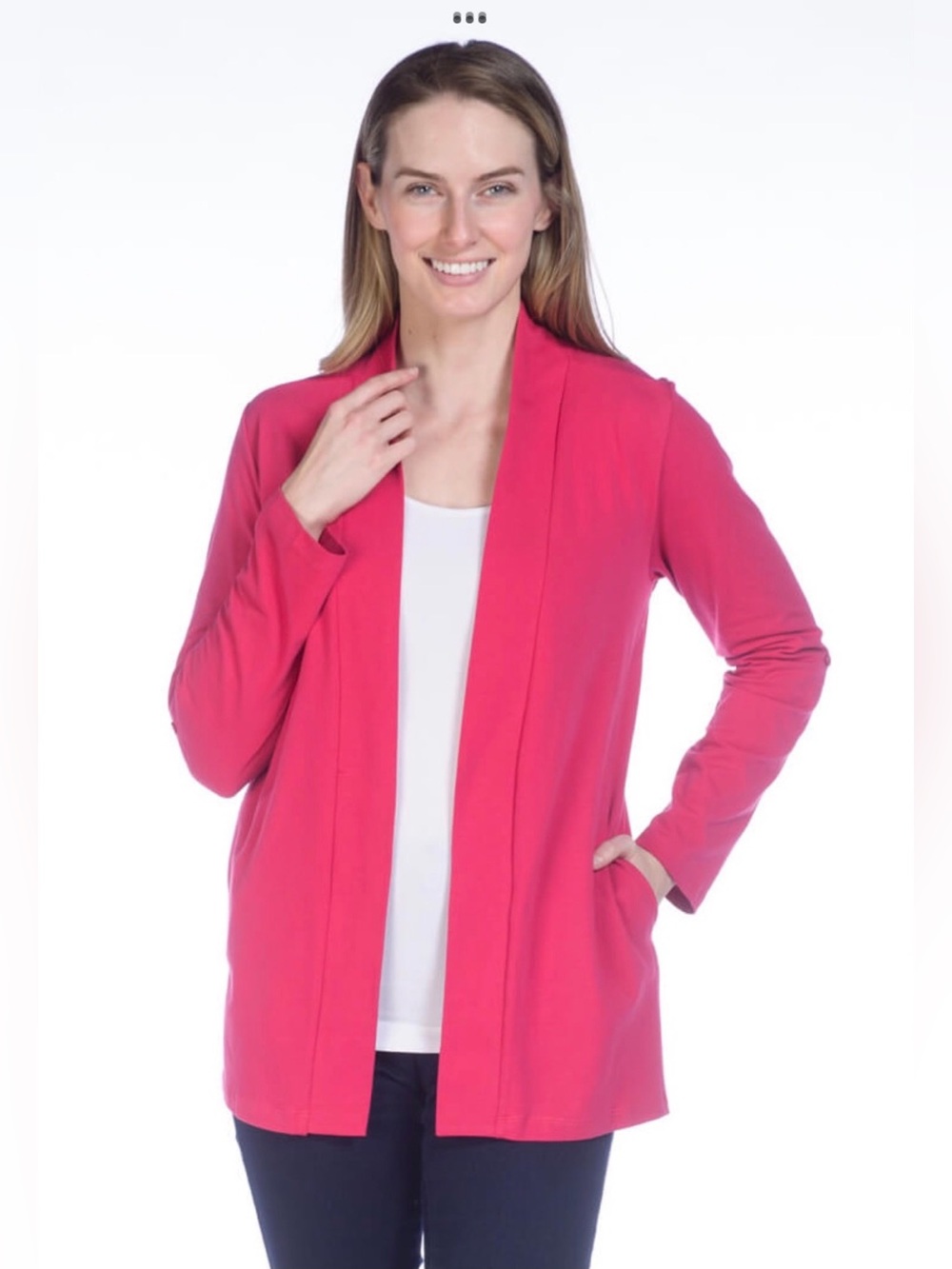 DKR Apparel Cotton Blend Convertible Sleeve Open Cardigan-Fuchsia
